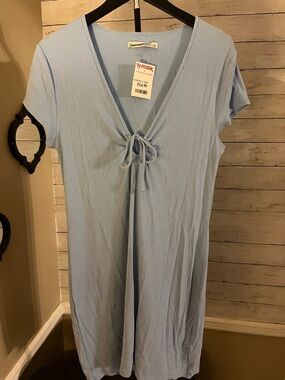 Abercrombie & Fitch Light Blue Ribbed Tie-Front Dress